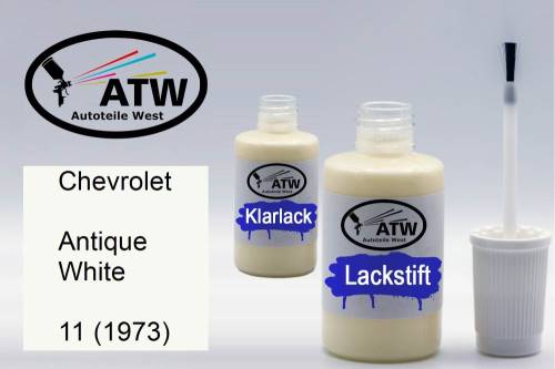 Chevrolet, Antique White, 11 (1973): 20ml Lackstift + 20ml Klarlack - Set, von ATW Autoteile West.